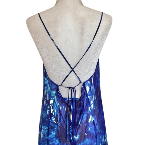 LoveShackFancy Maxi Fairy Slip Dress O/S Blue Backless Tie Dye Sheer Ethereal - Picture 7 of 16